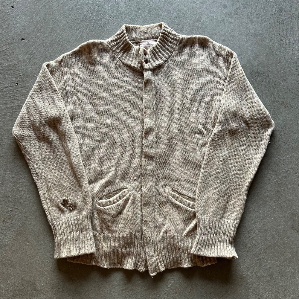 Vintage 70s Traverse Bay Sweater Size Medium Tan Full Zip Wood Knot‎ Button USA